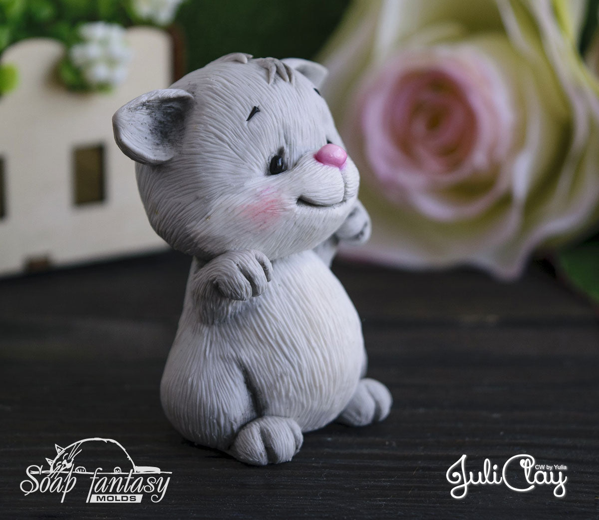 Pussy cat with a "For You" txt silicone mold for soap making