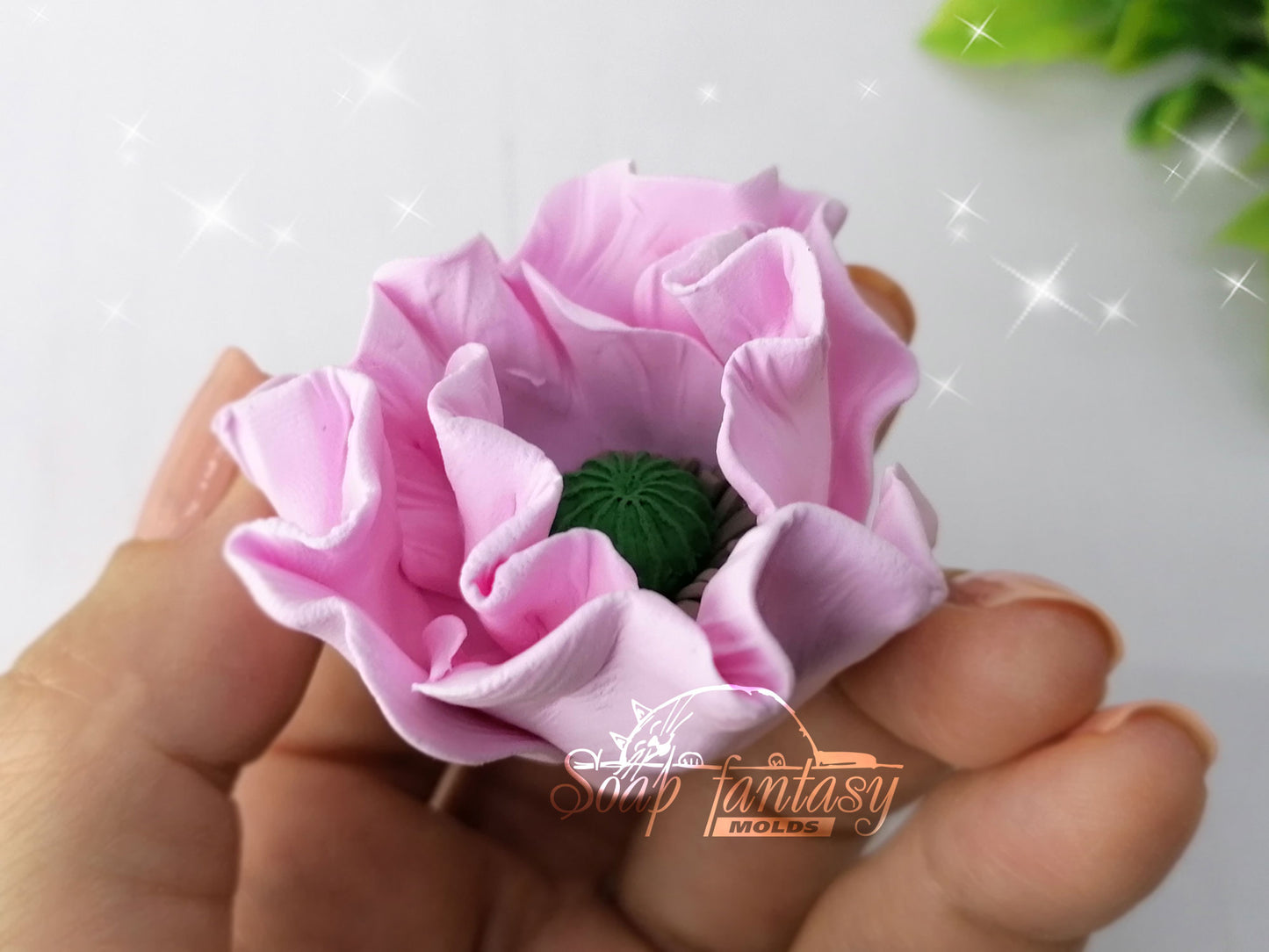Pink poppy flowers silicone mold for soap making