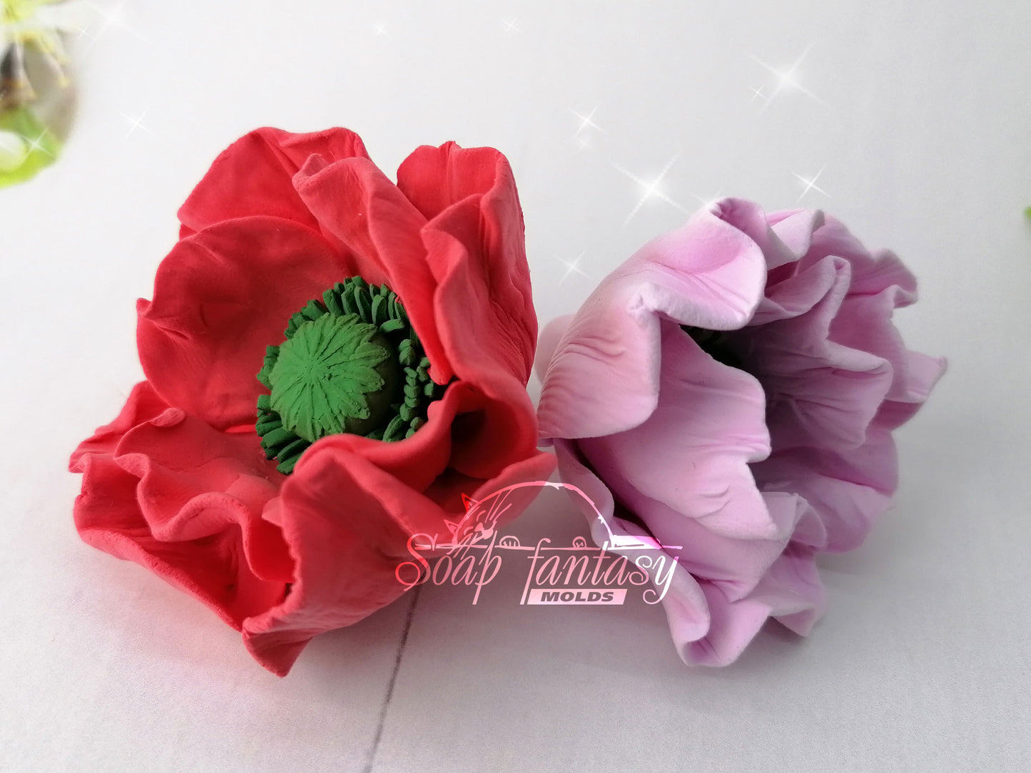Red poppy flowers silicone mold (mould) for soap making and candle making