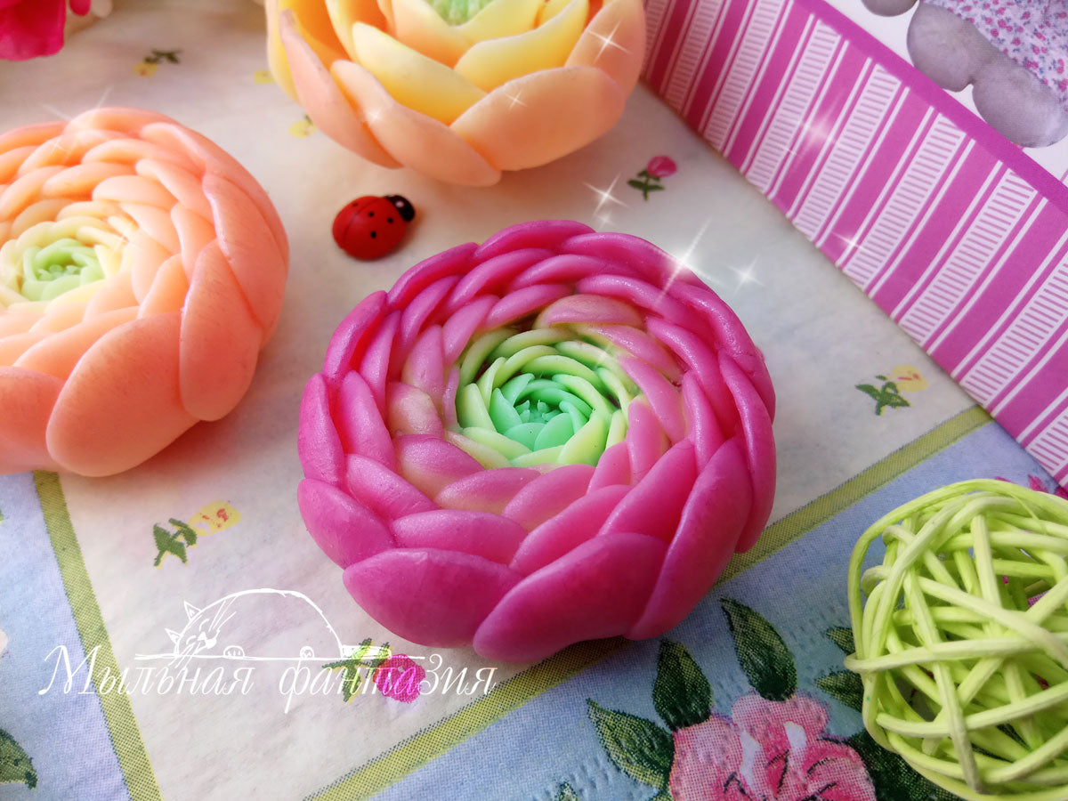Ranunculus bud flower silicone mold for soap making