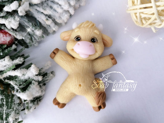 MooMoo baby bulls laying on back Silicone Soap Mold - for soap making, Craft & Hobby