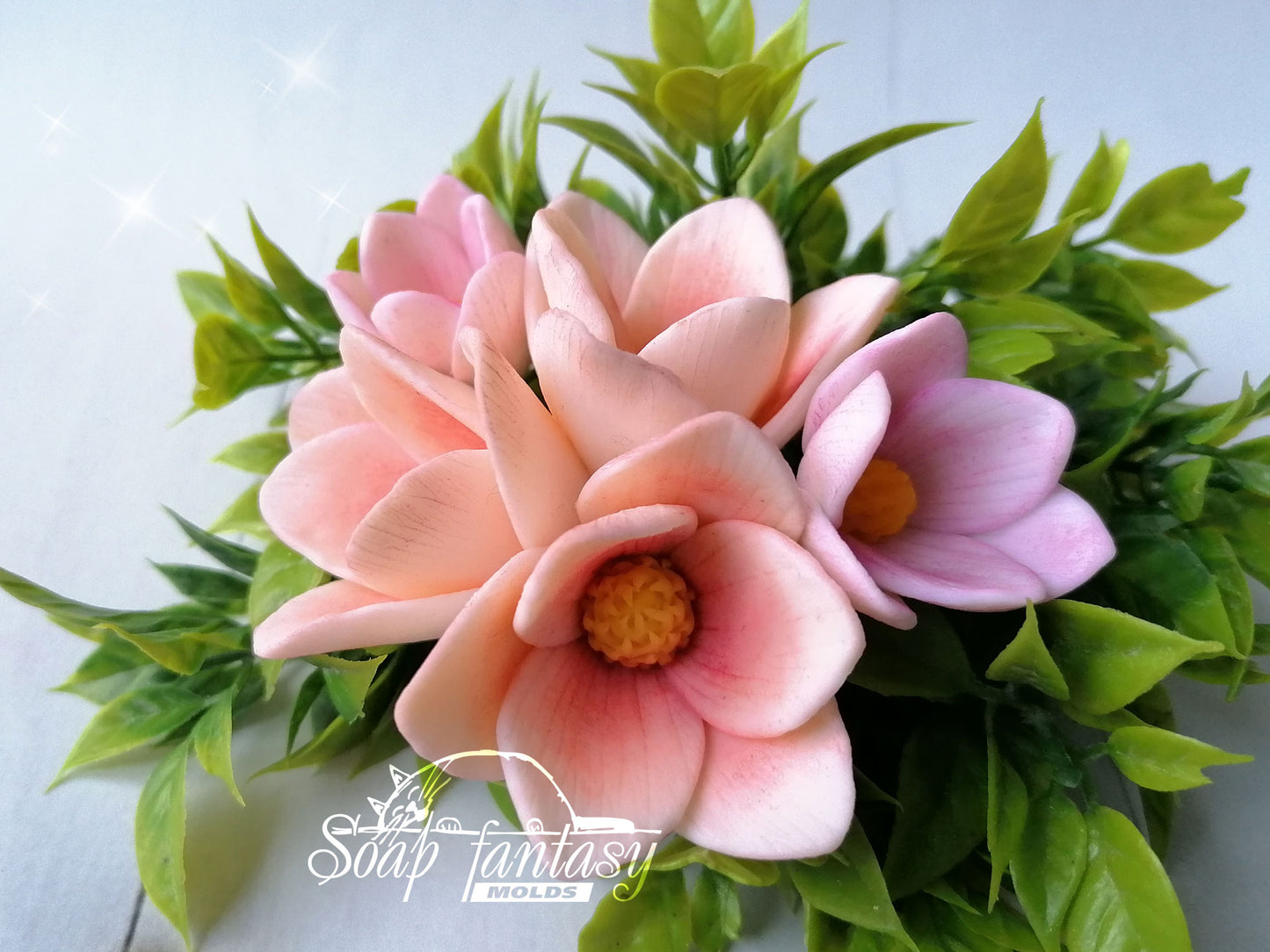 Magnolia triplet flower silicone mold for soap making