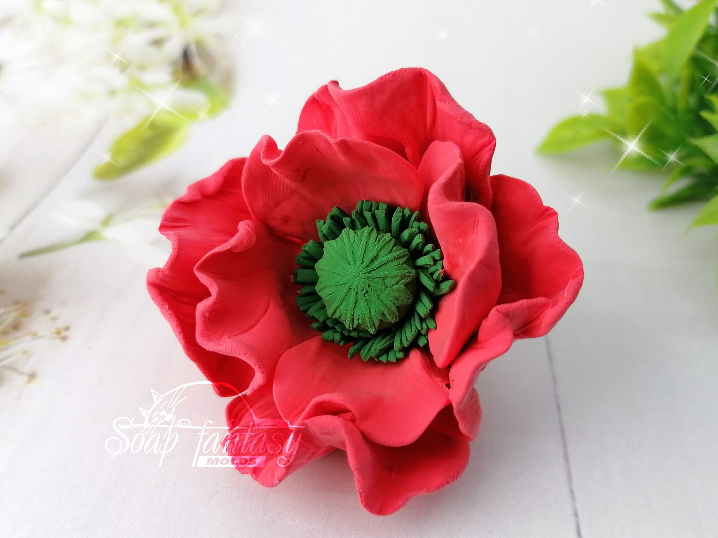 Red poppy flowers silicone mold (mould) for soap making and candle making