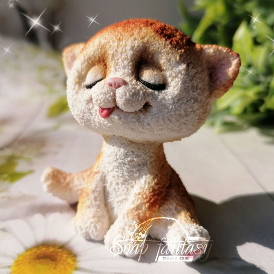 Cat squinting sun silicone mold (mould) for soap making and candle making.