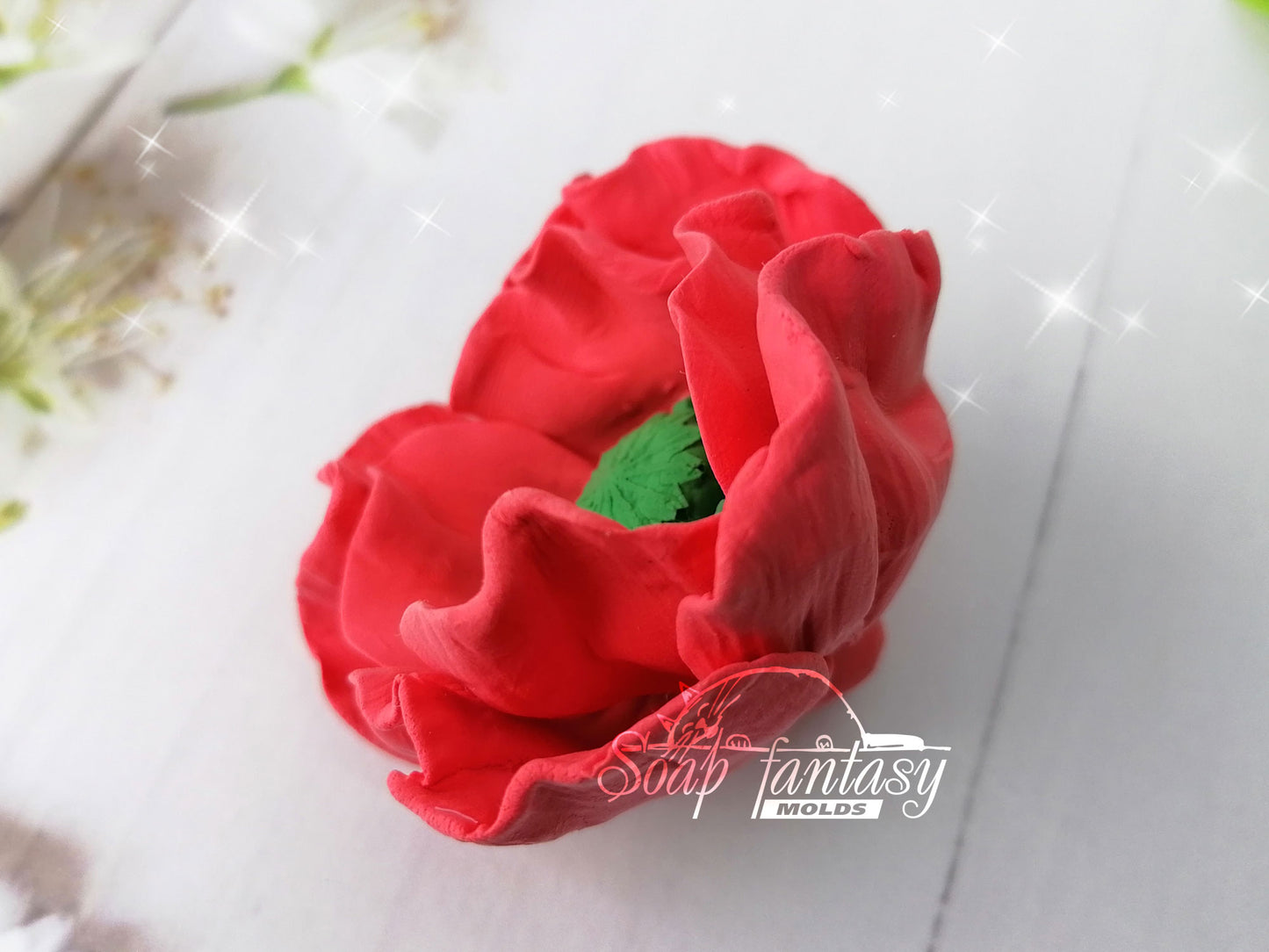 Red poppy flowers silicone mold (mould) for soap making and candle making