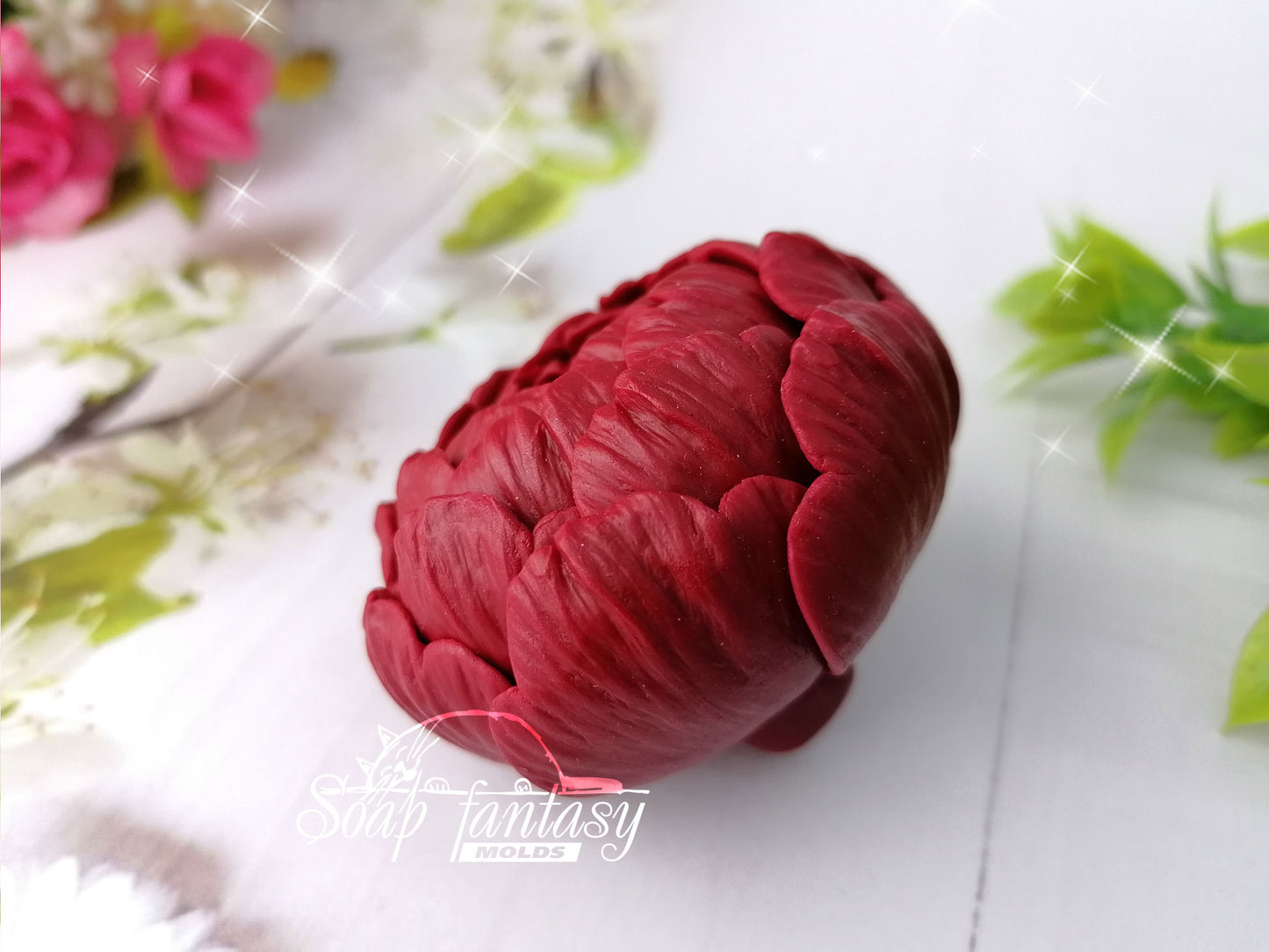 Peony "Bordeaux" flower silicone mold for soap making