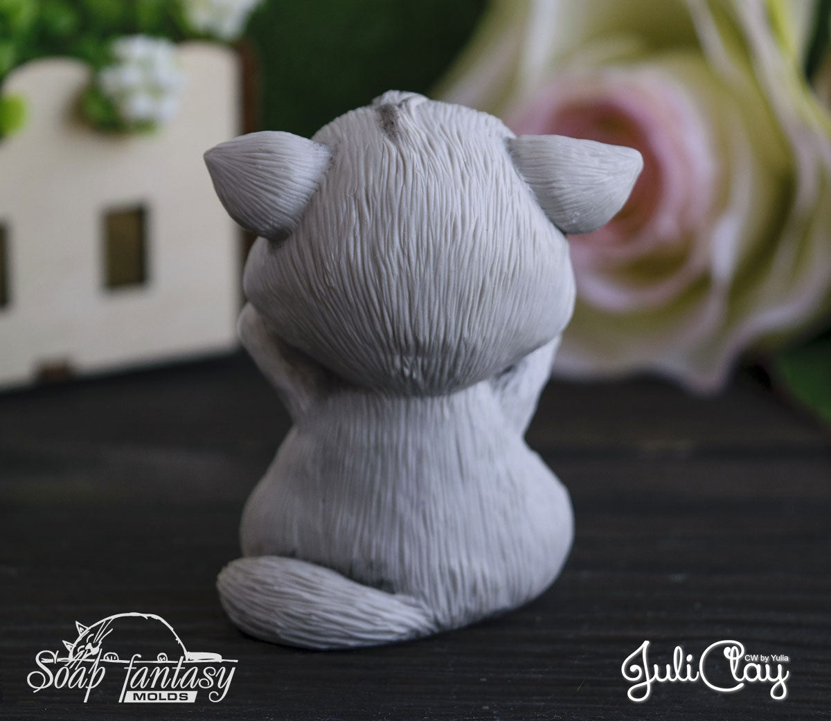 Pussy cat with a "For You" txt silicone mold for soap making