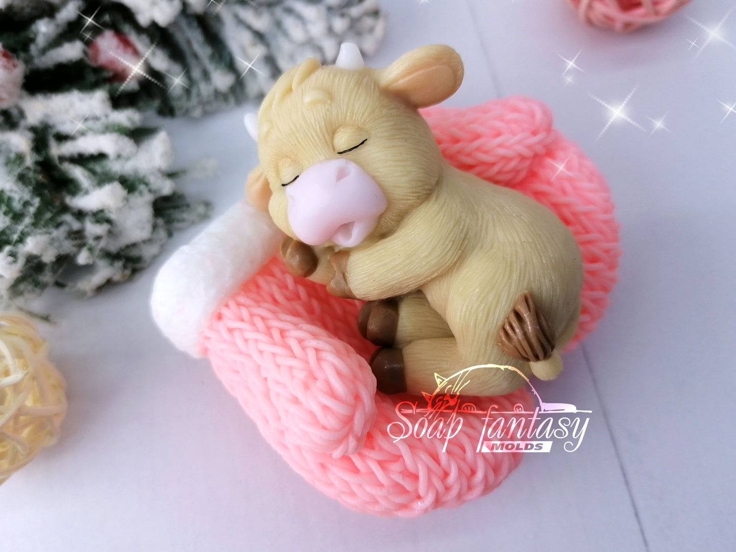 MooMoo slepping baby bulls silicone mold for soap making