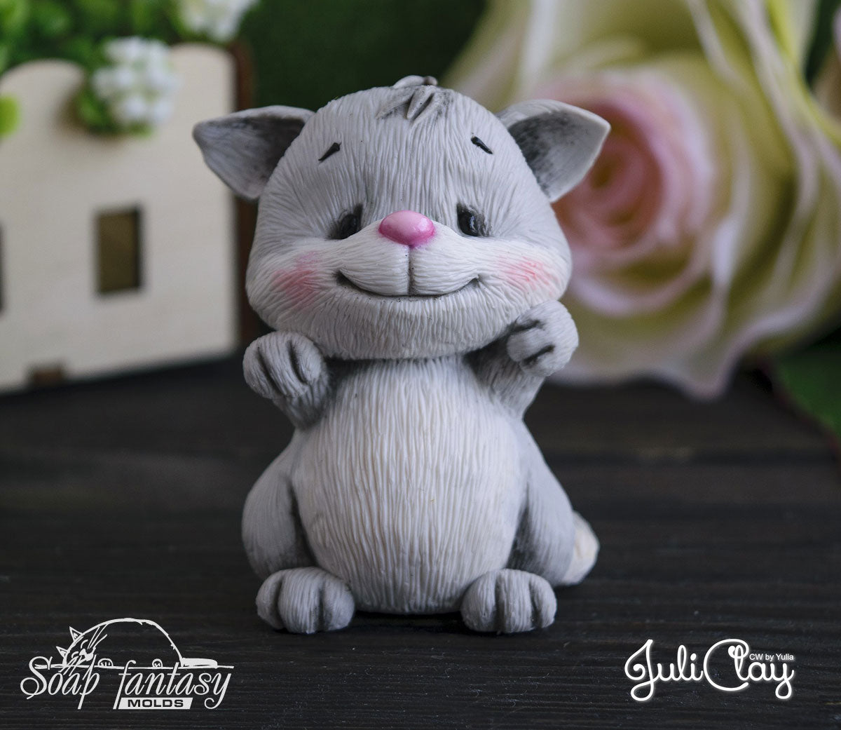 Pussy cat with a "For You" txt silicone mold for soap making