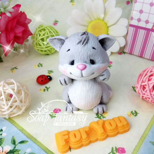 Pussy cat with a "For You" txt Silicone Soap Mold - for soap making, Craft & Hobby