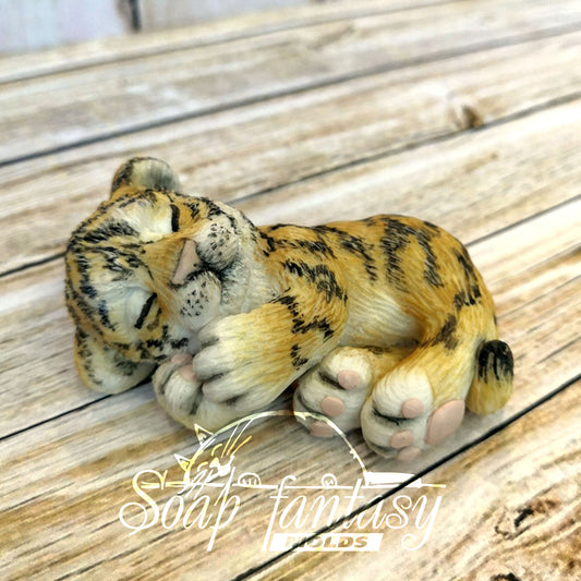 So cute sleeping tiger baby cub Silicone Soap Mold - for soap making, Craft & Hobby