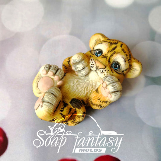 So cute tiger baby cub lying on its back Silicone Soap Mold - for soap making, Craft & Hobby