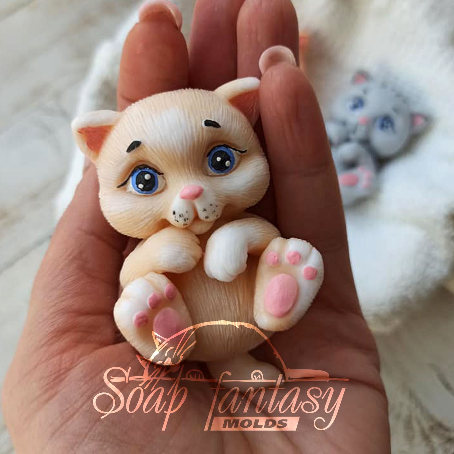 Baby kitten on the back silicone mold for soap making