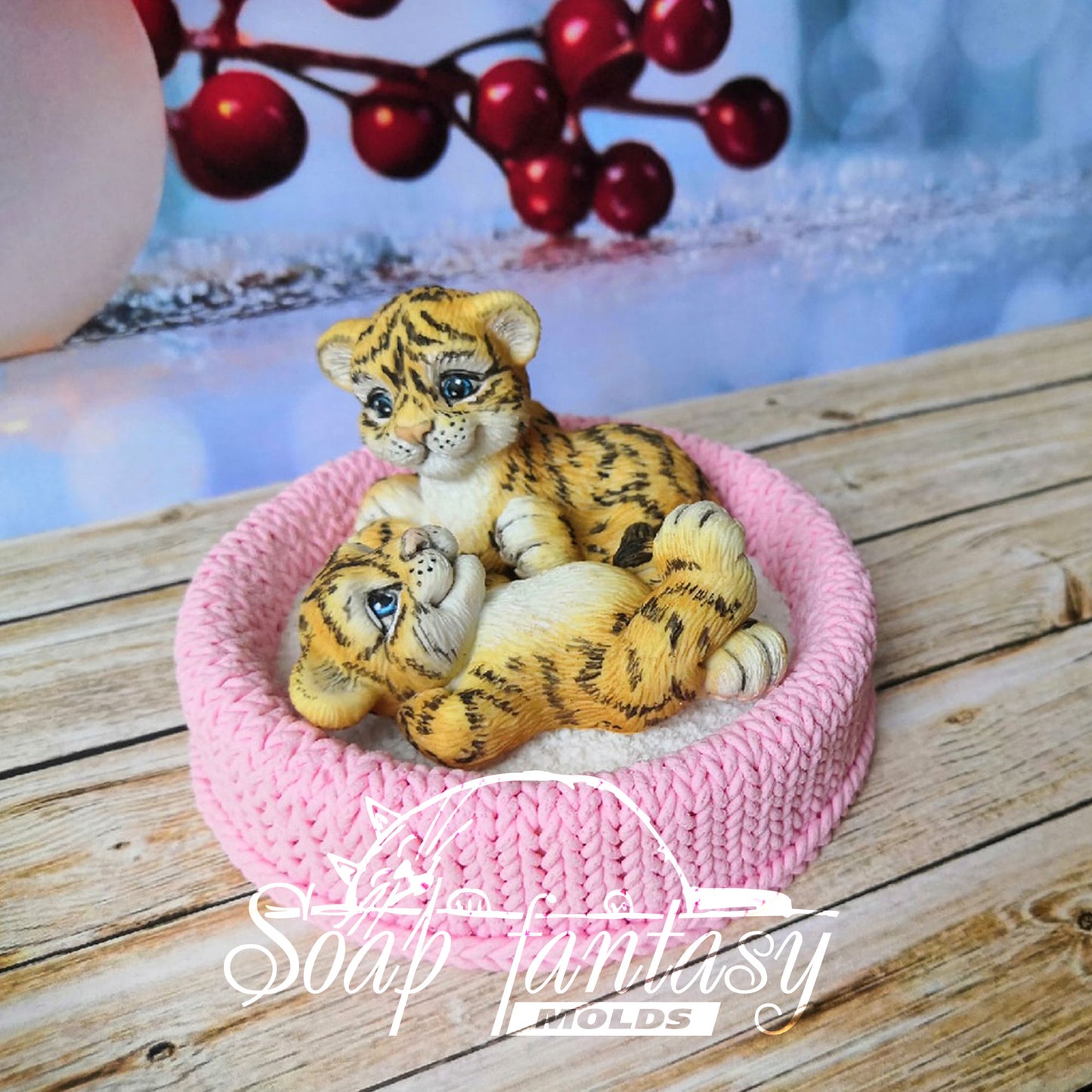 So cute tiger baby cub lying on its back silicone mold for soap making