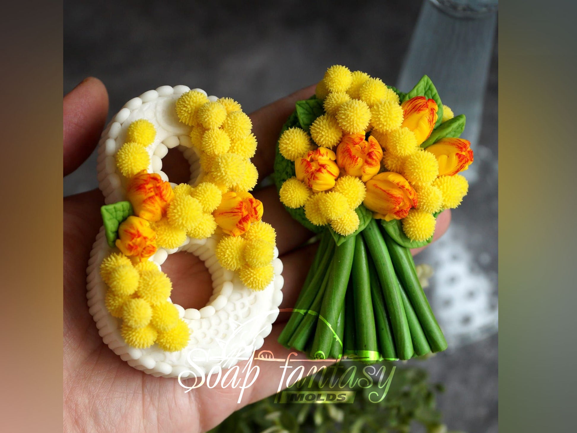 8 with mimosa & tulips silicone mold (mould) for soap making and candle making