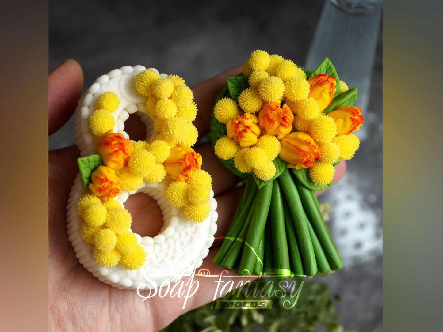 Mimosa & tulips bouquet silicone mold for soap making