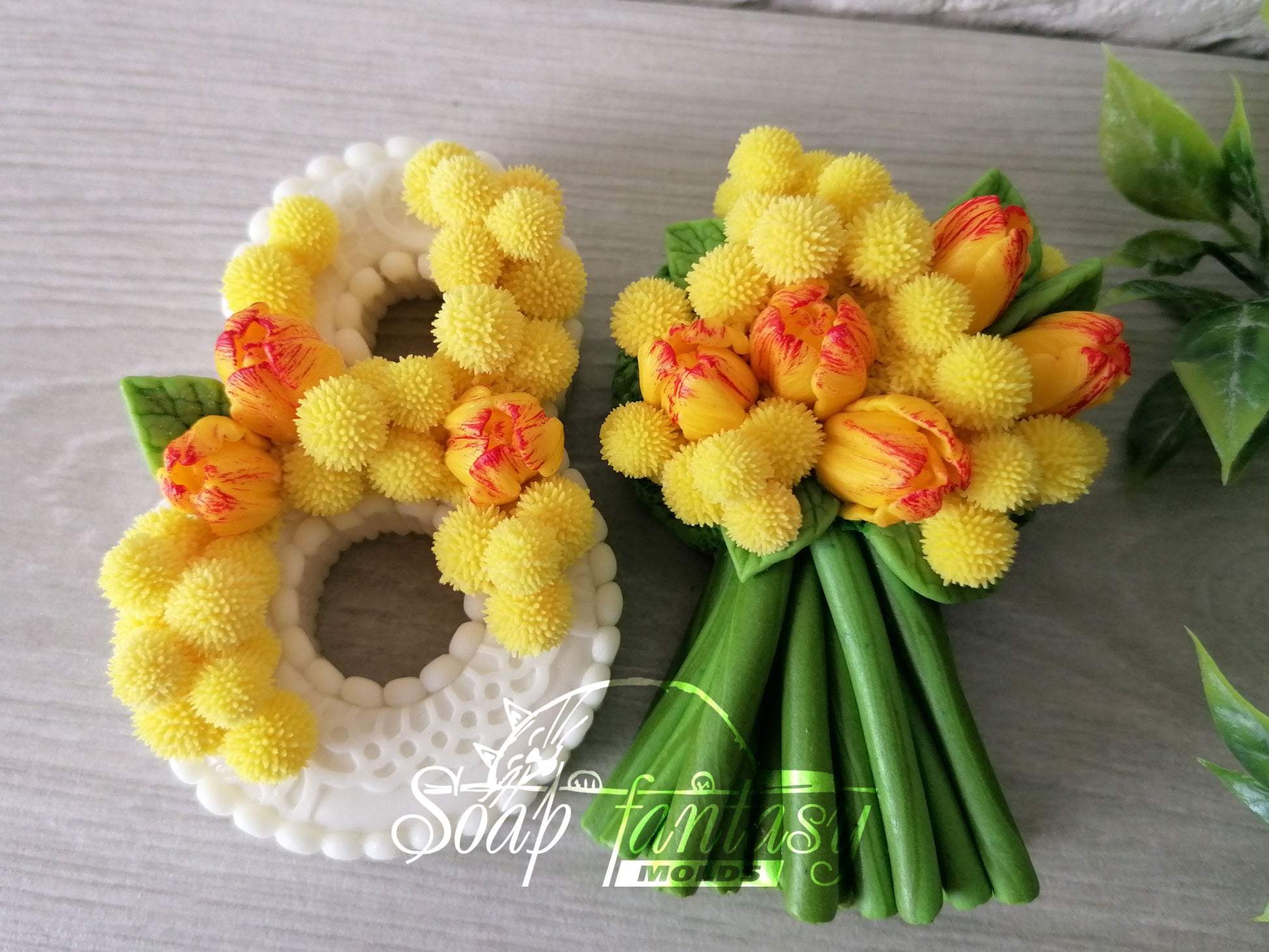 8 with mimosa & tulips silicone mold (mould) for soap making and candle making