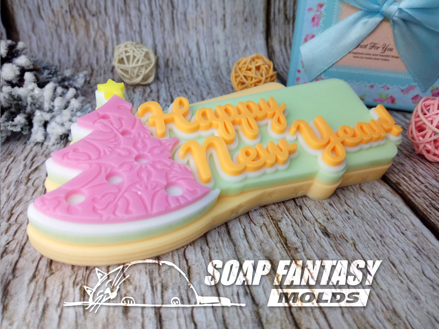 Happy New Year with a Christmas tree silicone mold for soap making