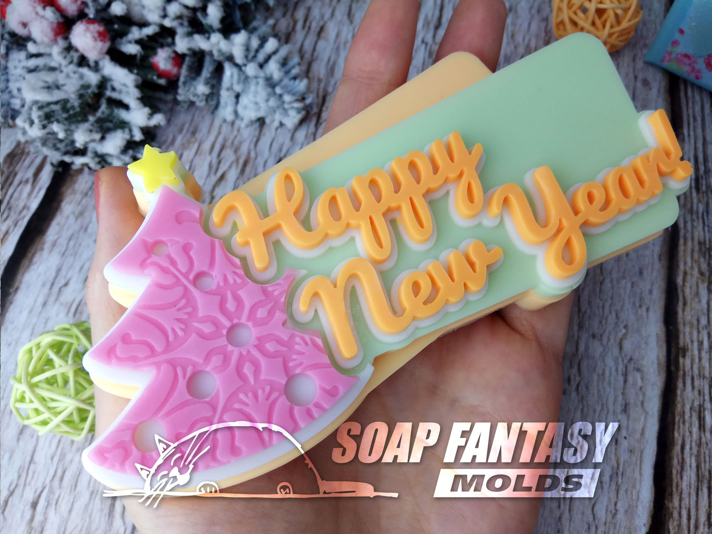 Happy New Year with a Christmas tree silicone mold for soap making