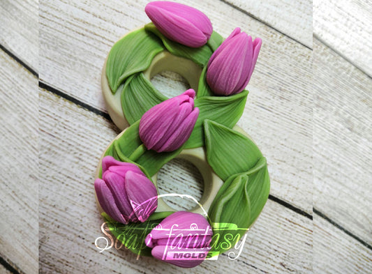 8 with tulips silicone mold (mould) for soap making and candle making