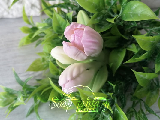 Alstroemeria lily 3 buds with leaves silicone mold (mould) for soap making and candle making