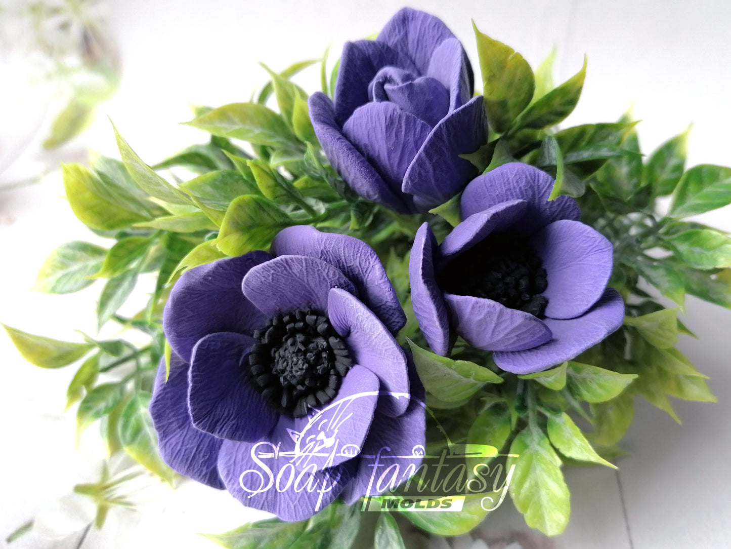 Blue роpрy anemone buds silicone mold (mould) for soap making and candle making