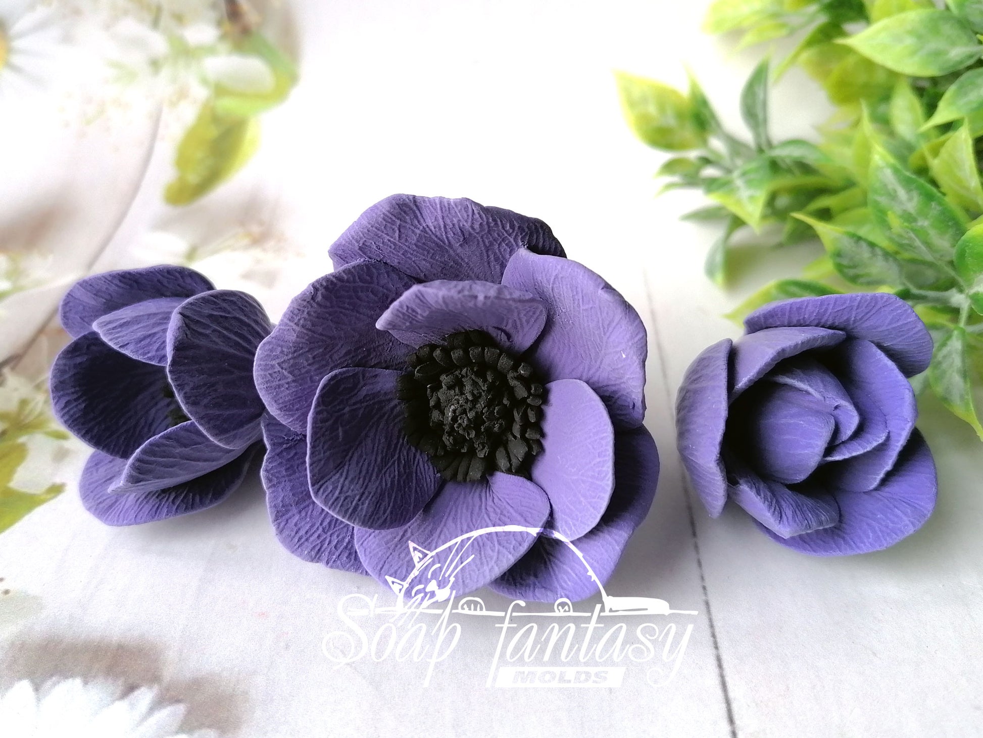 Blue роpрy anemone silicone mold (mould) for soap making and candle making