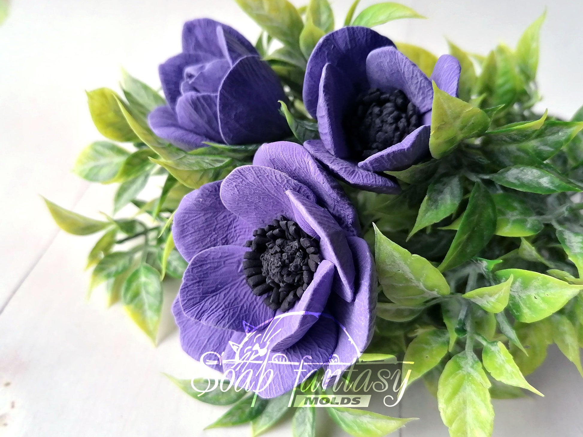 Blue роpрy anemone buds silicone mold (mould) for soap making and candle making