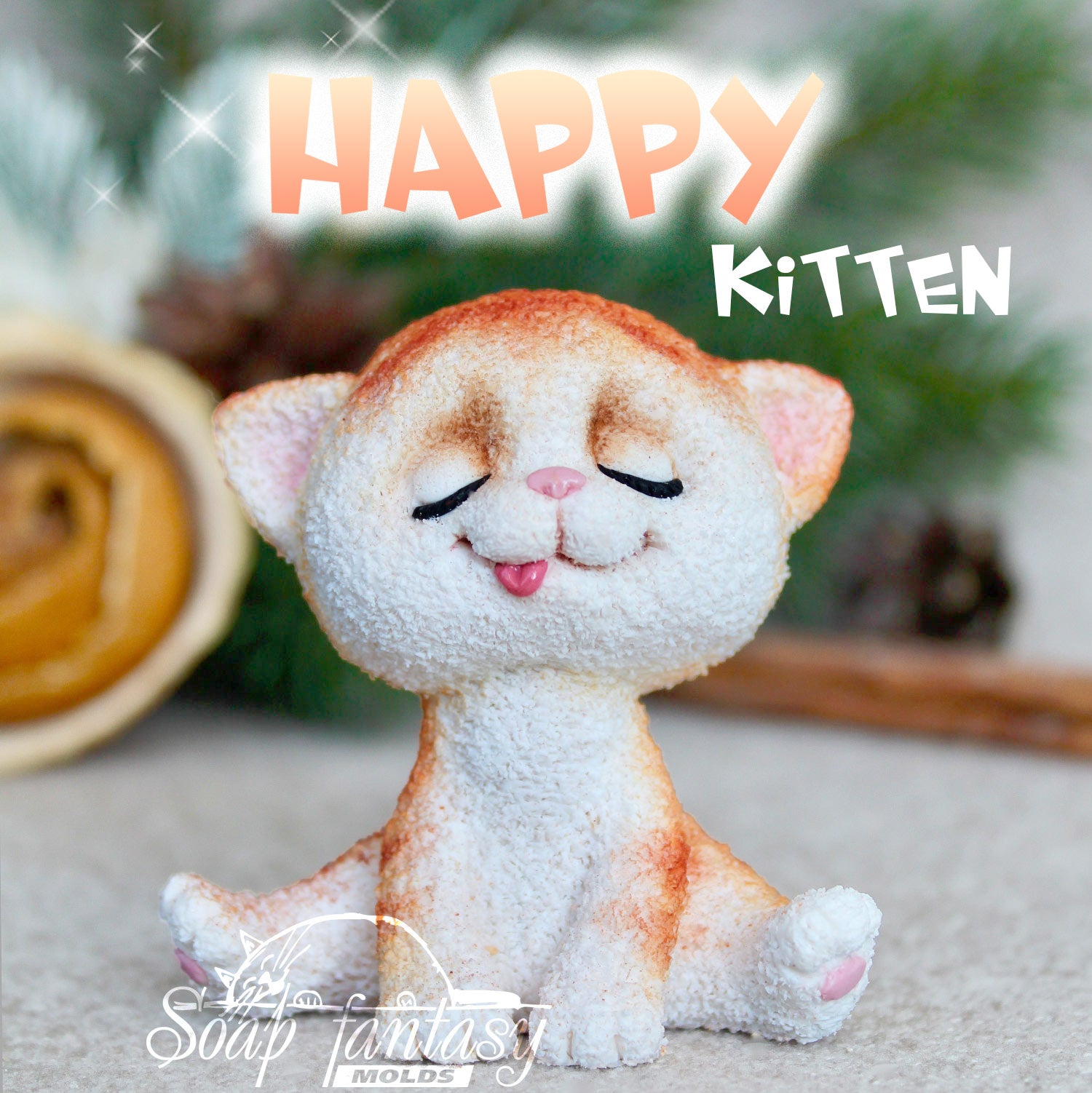 Happy kitten Silicone Soap Mold for soap making, Craft Hobby
