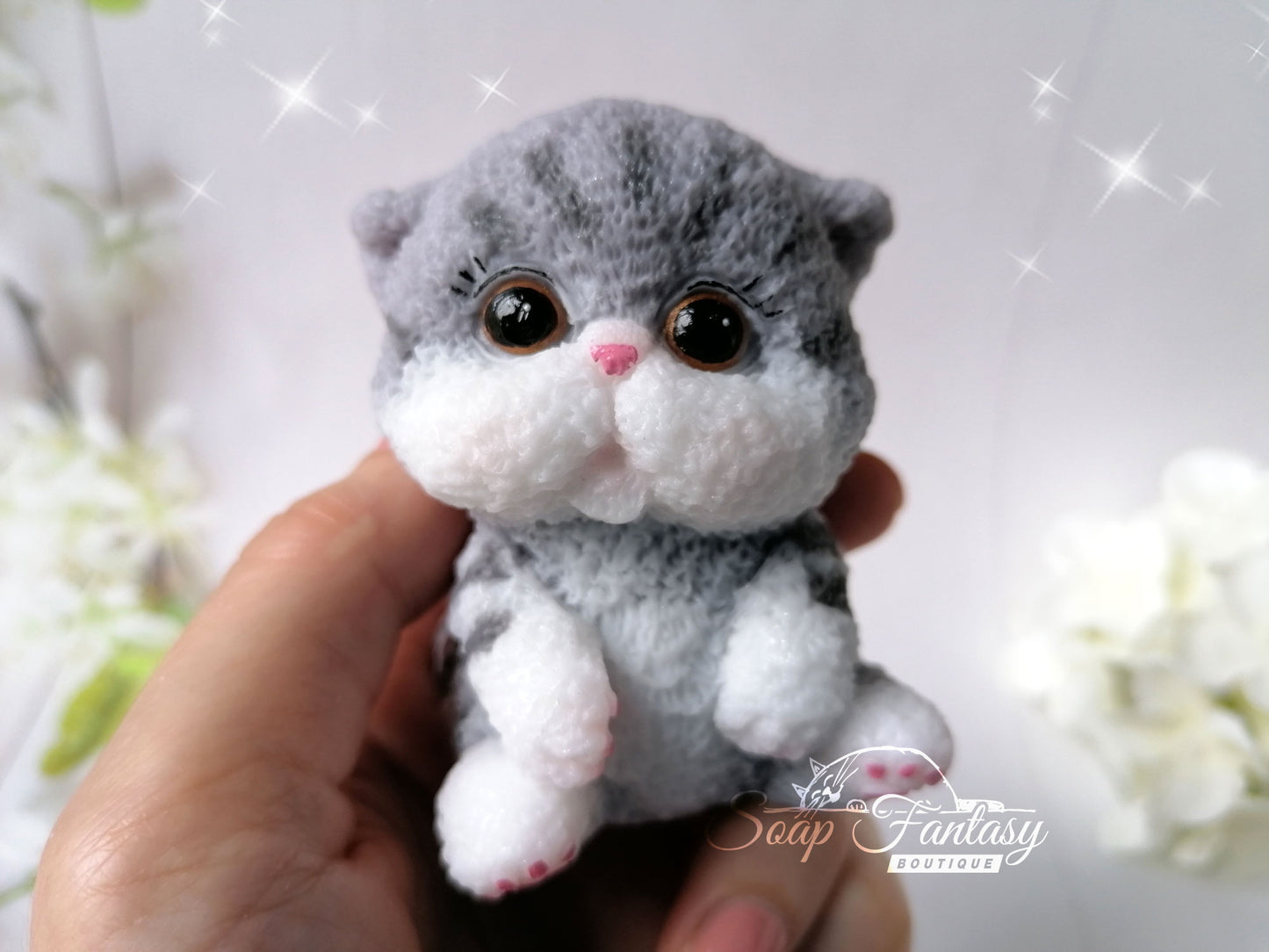 Fluffy kitten silicone mold for soap making.
