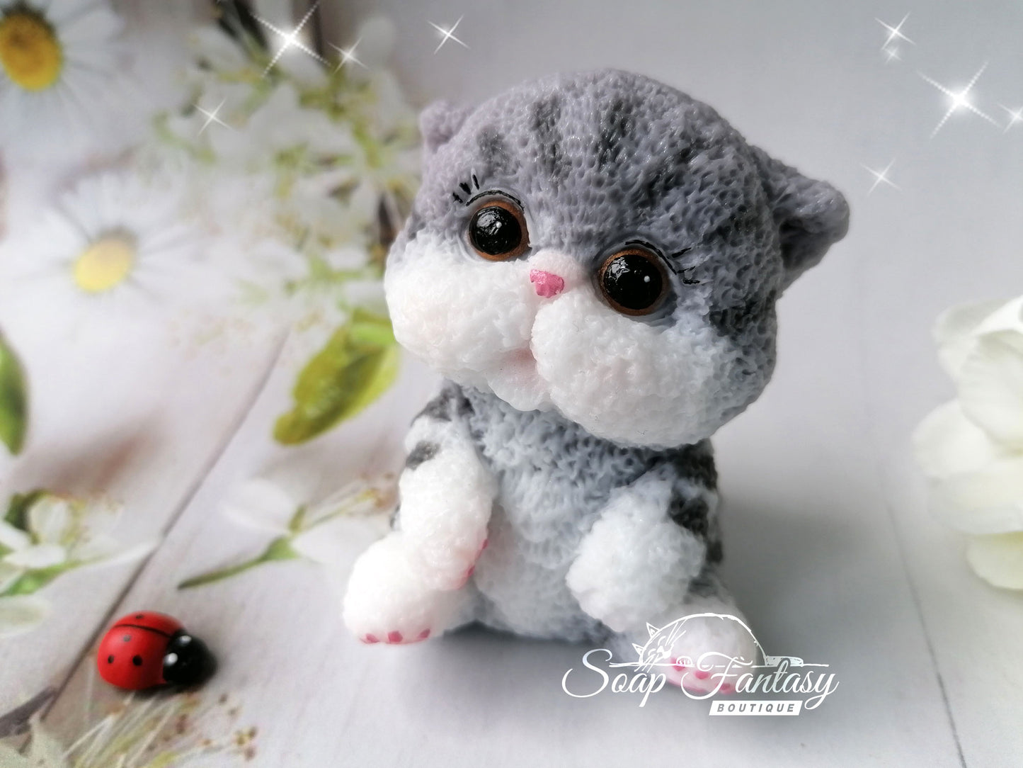 Fluffy kitten silicone mold for soap making.