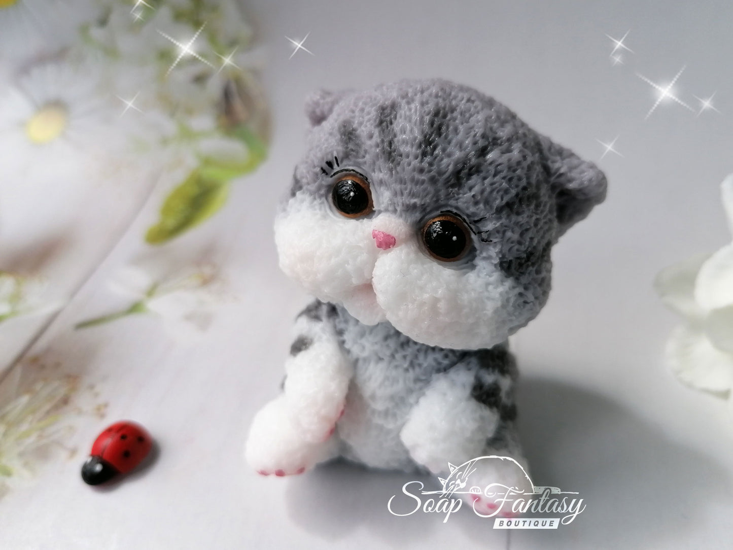 Fluffy kitten silicone mold for soap making.