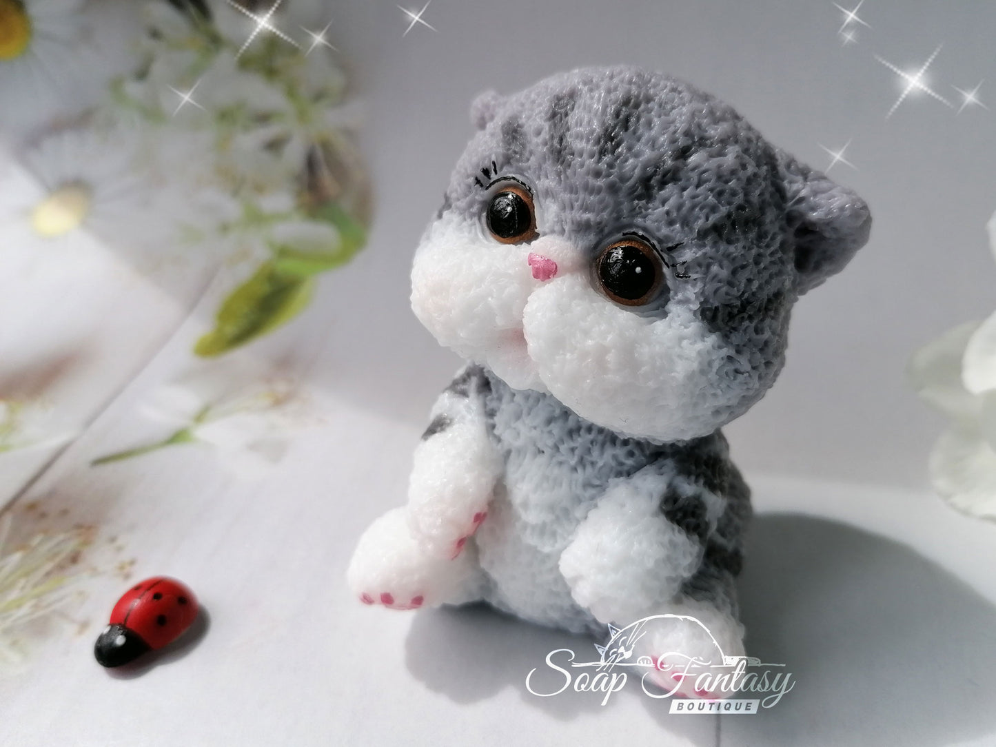 Fluffy kitten silicone mold for soap making.