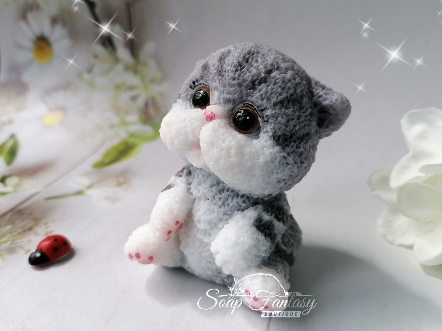 Fluffy kitten silicone mold for soap making.