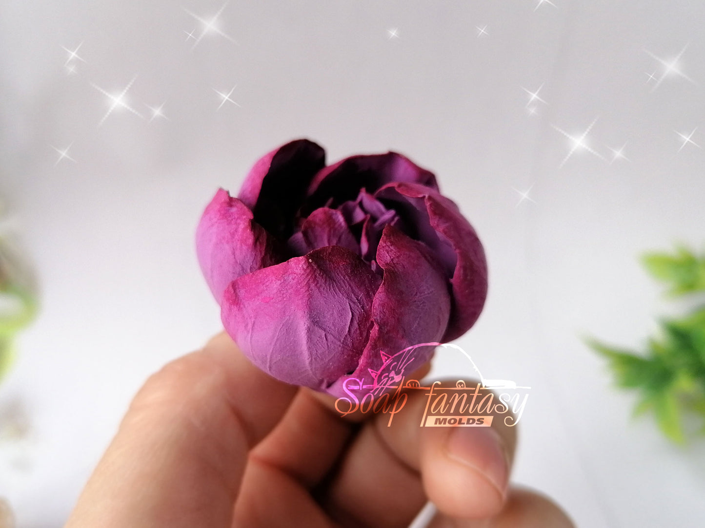Luxurious peony half opened bud flower silicone mold for soap making