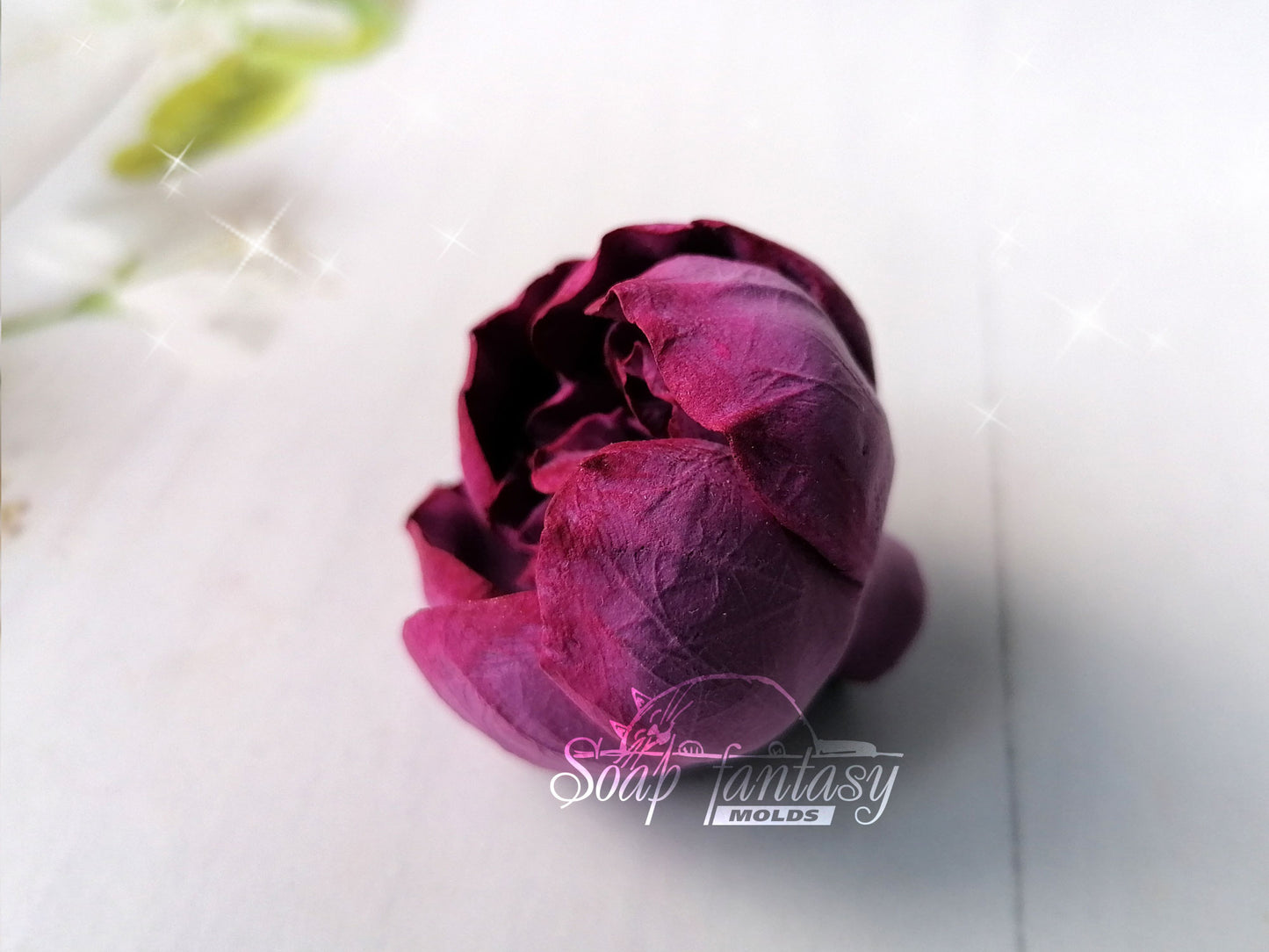 Luxurious peony half opened bud flower silicone mold for soap making