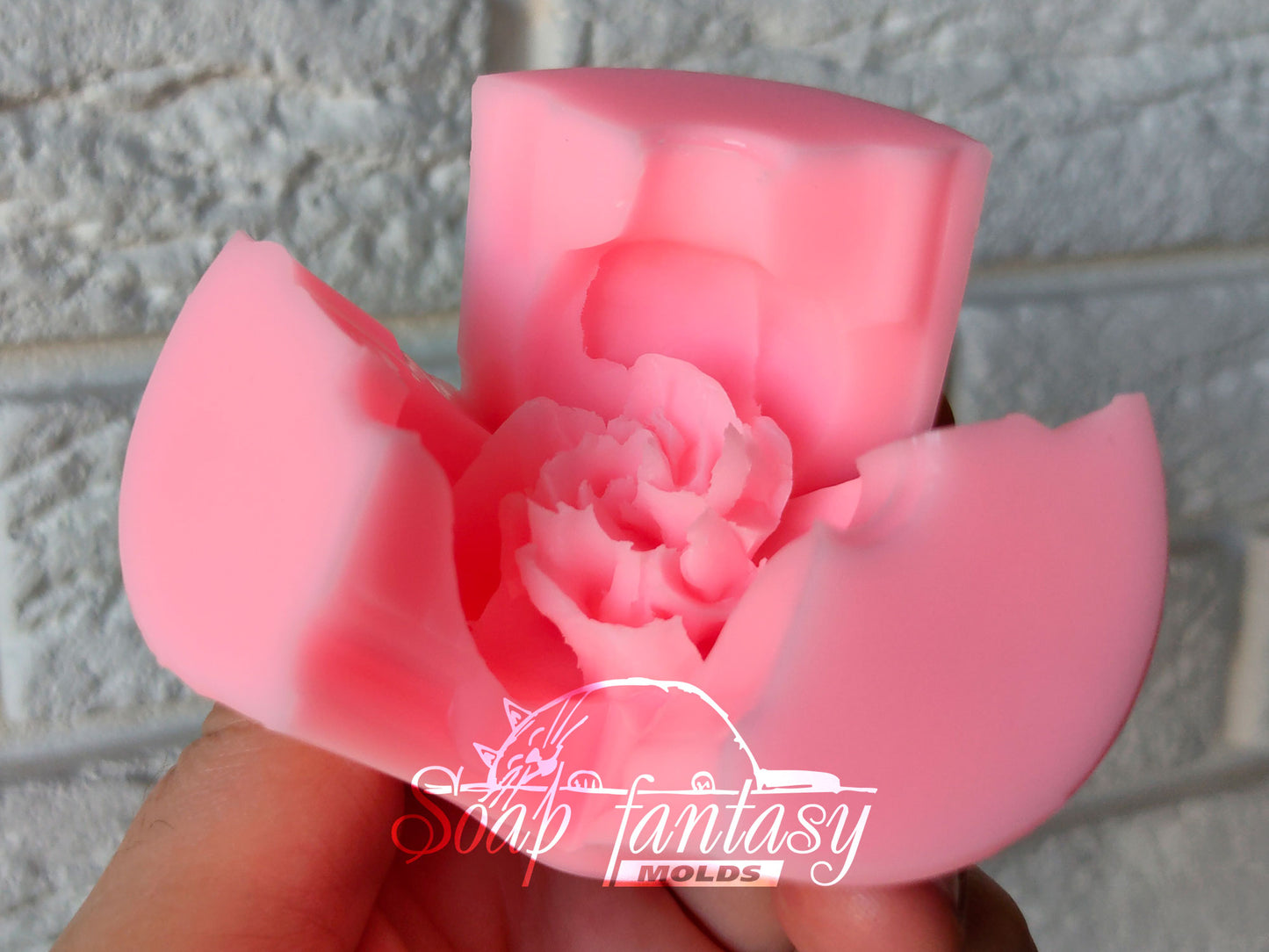 Luxurious peony half opened bud flower silicone mold for soap making