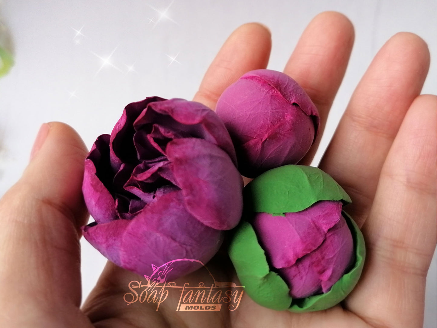Luxurious peony half opened bud flower silicone mold for soap making