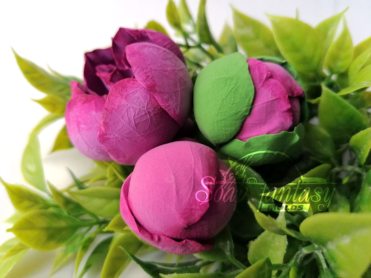 Luxurious peony half opened bud flower silicone mold for soap making
