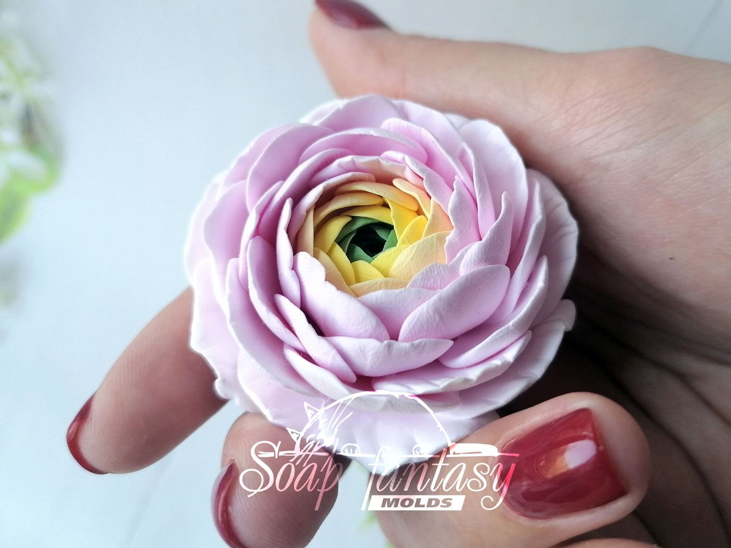 Ranunculus "Pink princess" flower silicone mold for soap making