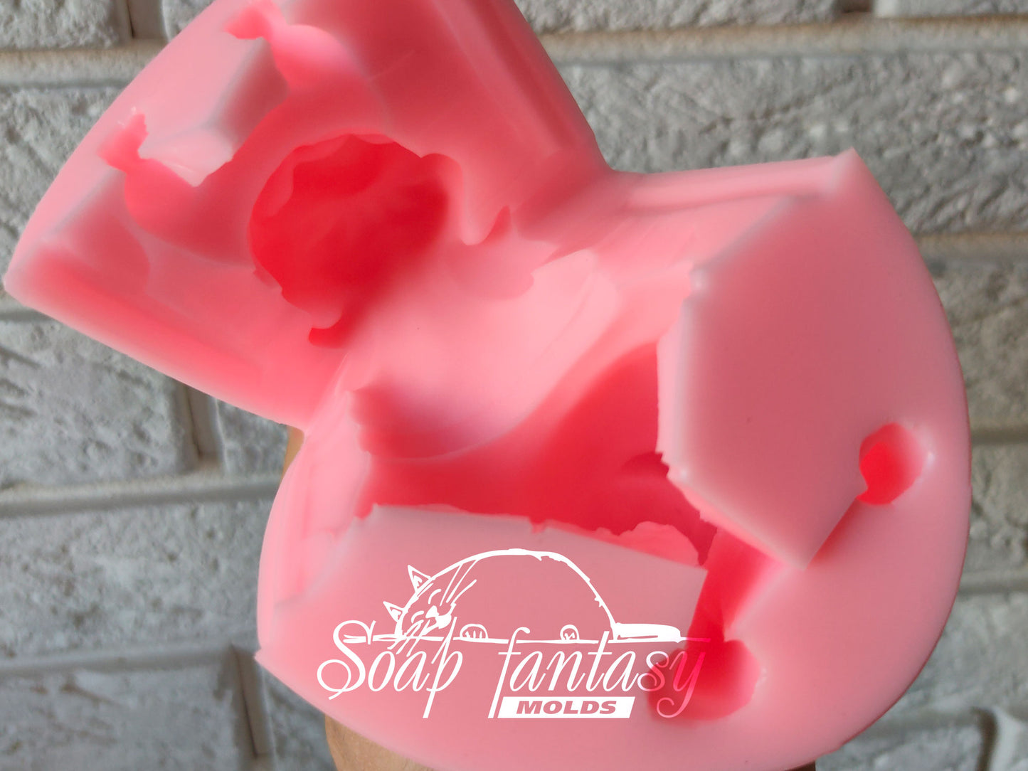 Pitbull is playing silicone mold for soap making