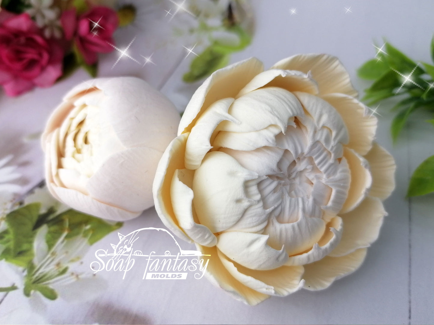 Peony "Snow White" silicone mold for soap making