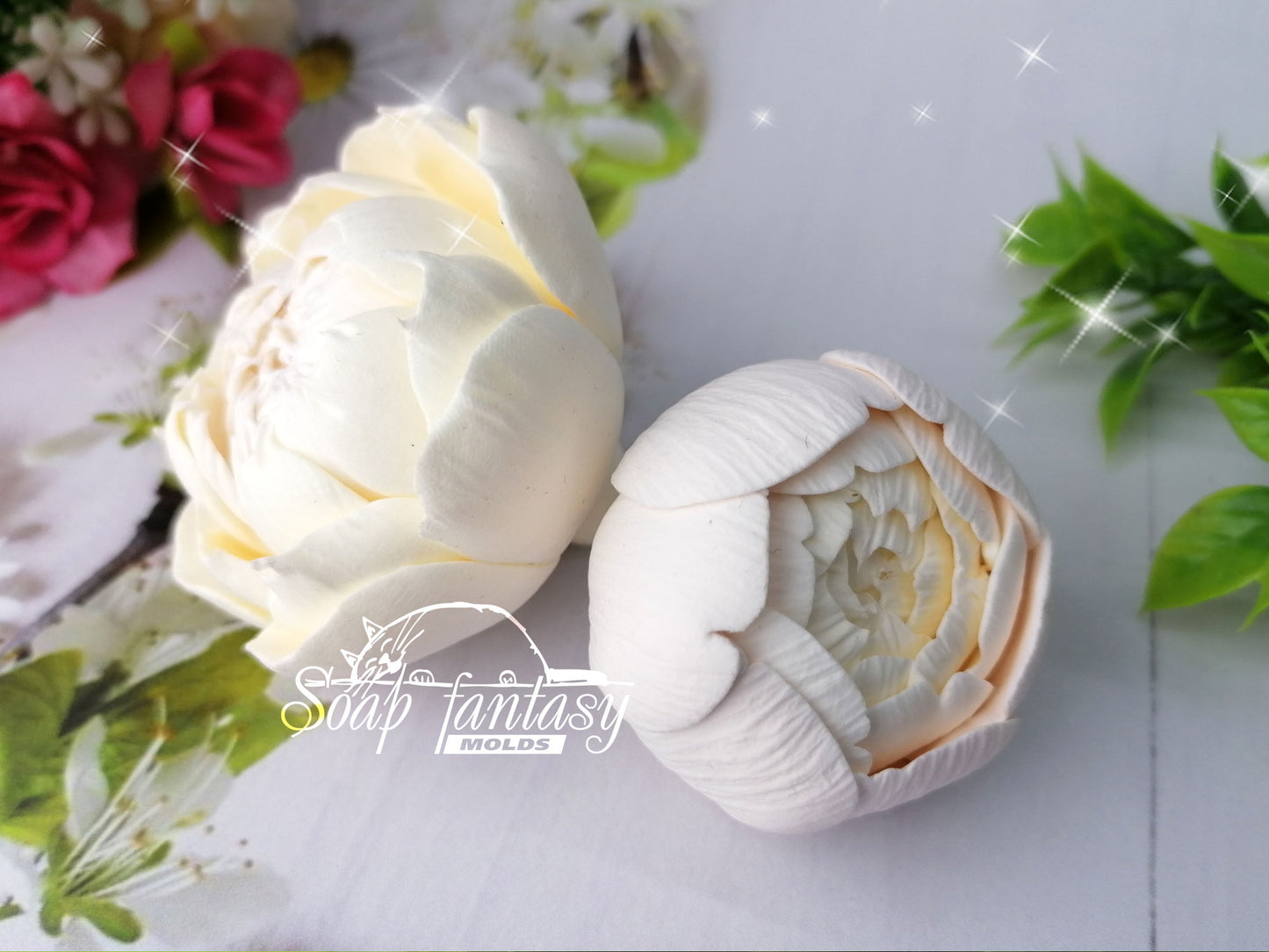Peony bud "Snow White" silicone mold for soap making