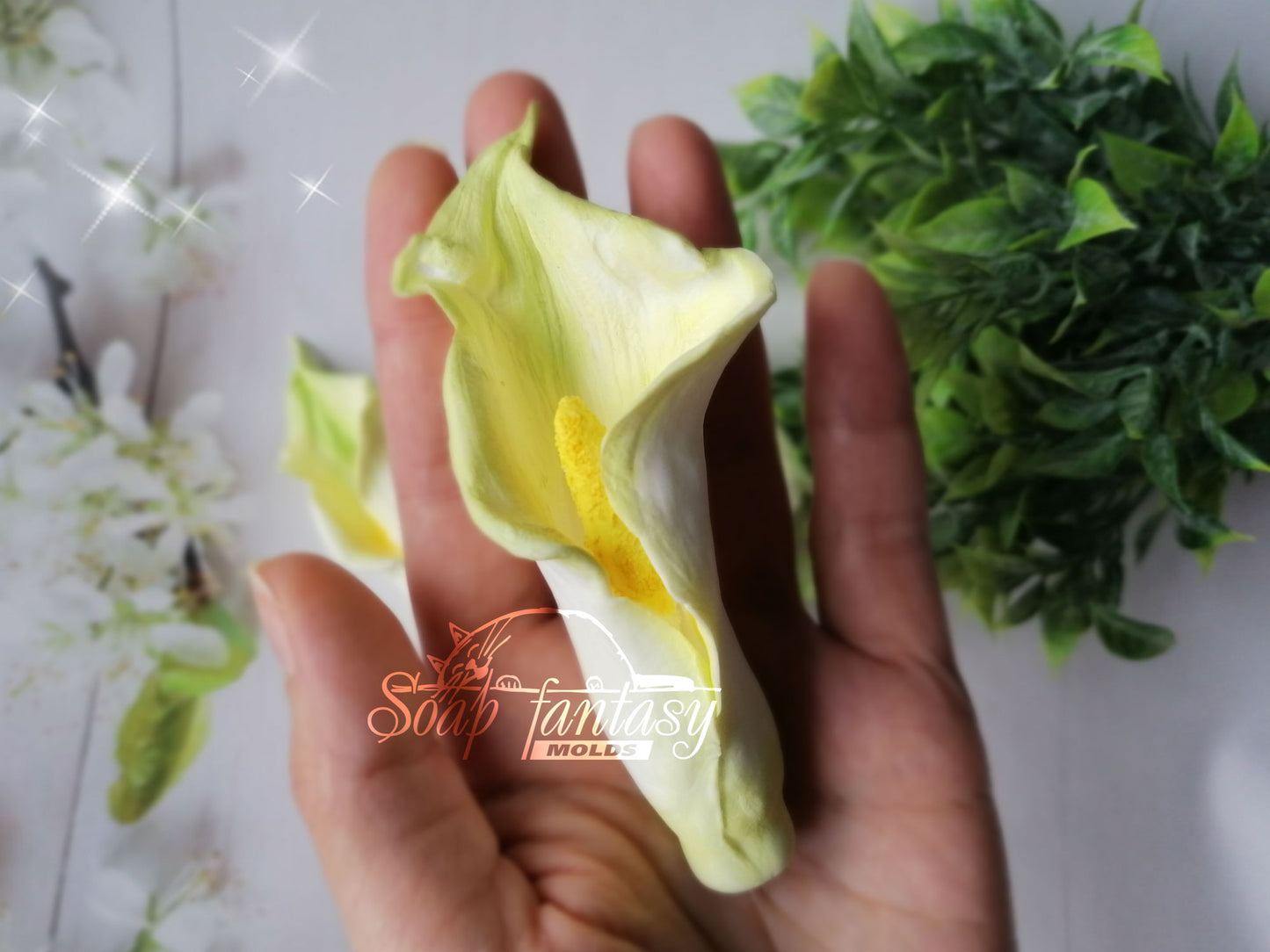 Calla Snowland halfopened lily flower silicone mold (mould) for soap making and candle making
