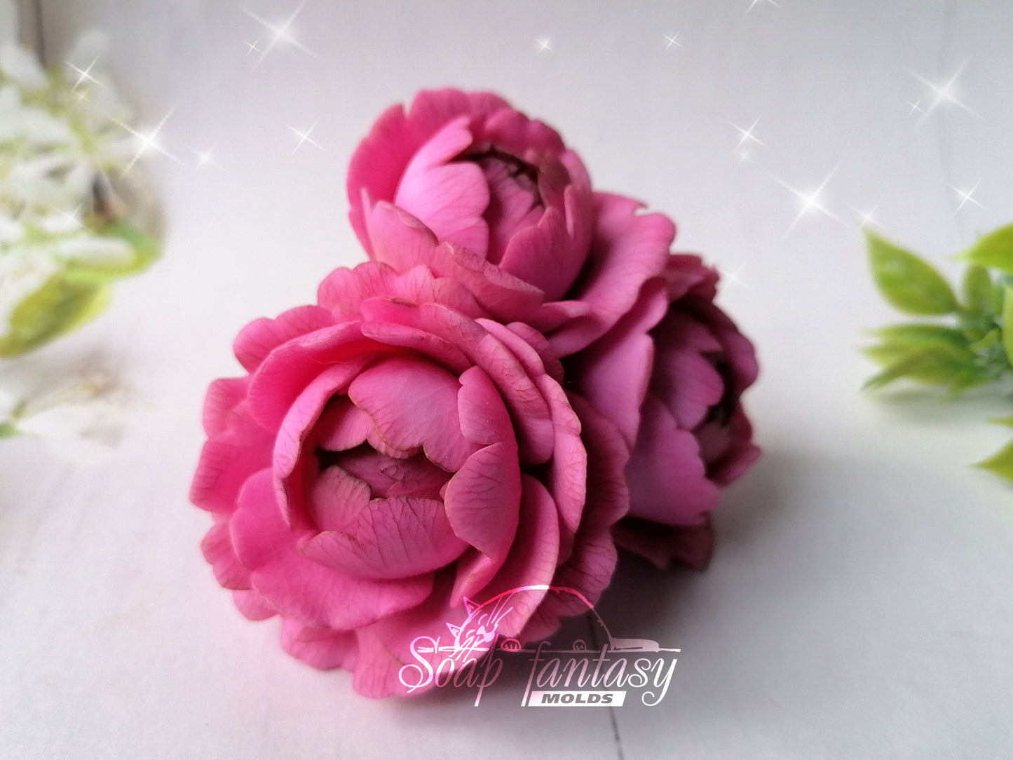 BIG Peony triplet "Sweet Harmony" flower silicone mold (mould) for soap making and candle making