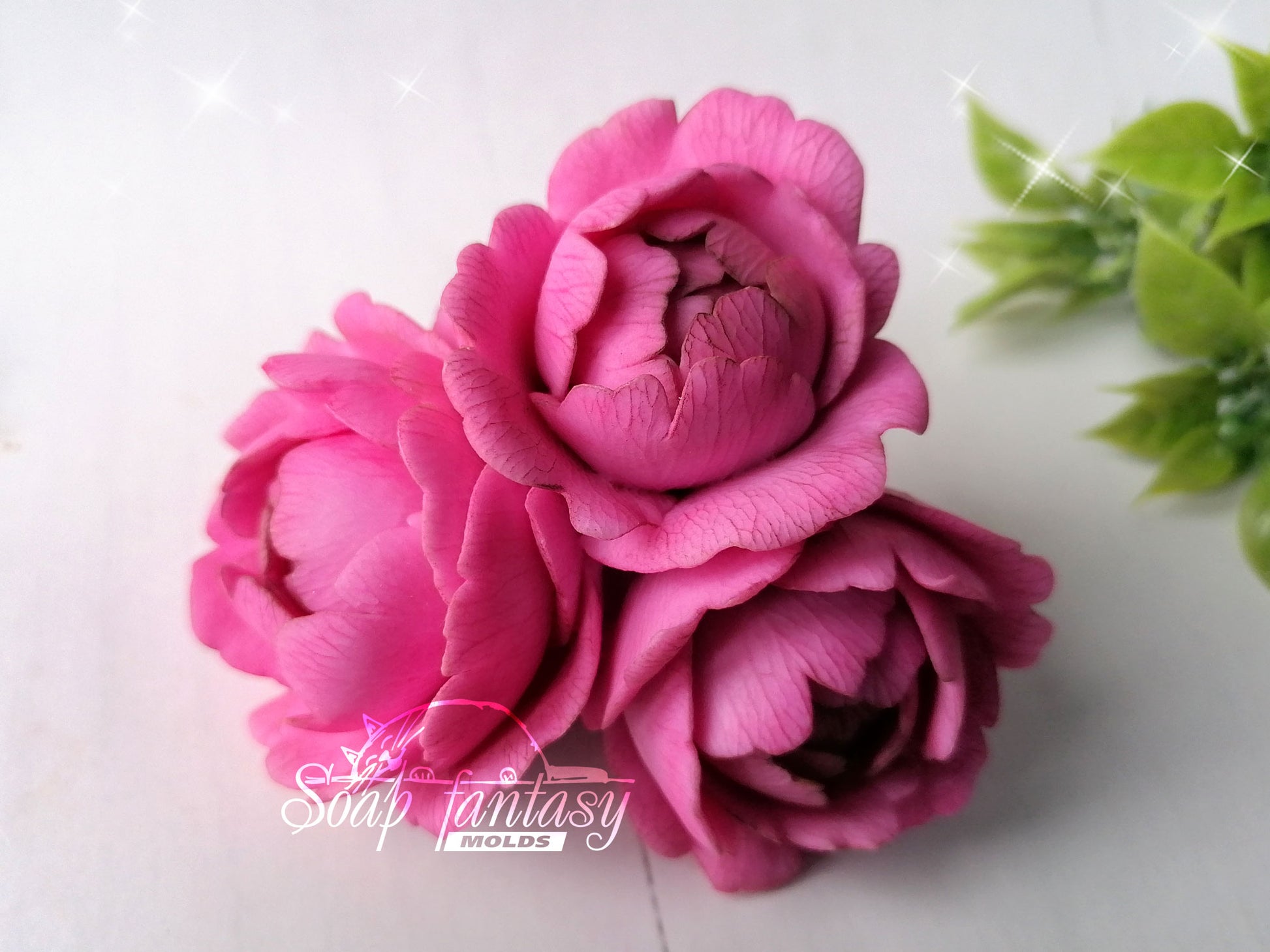 BIG Peony triplet "Sweet Harmony" flower silicone mold (mould) for soap making and candle making