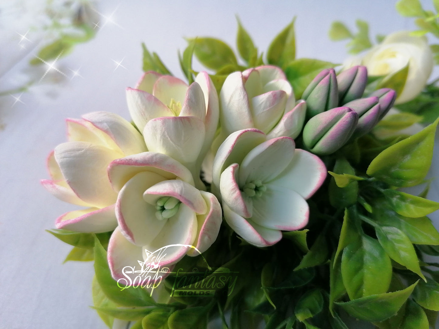 Freesia White triplet flower silicone mold for soap making