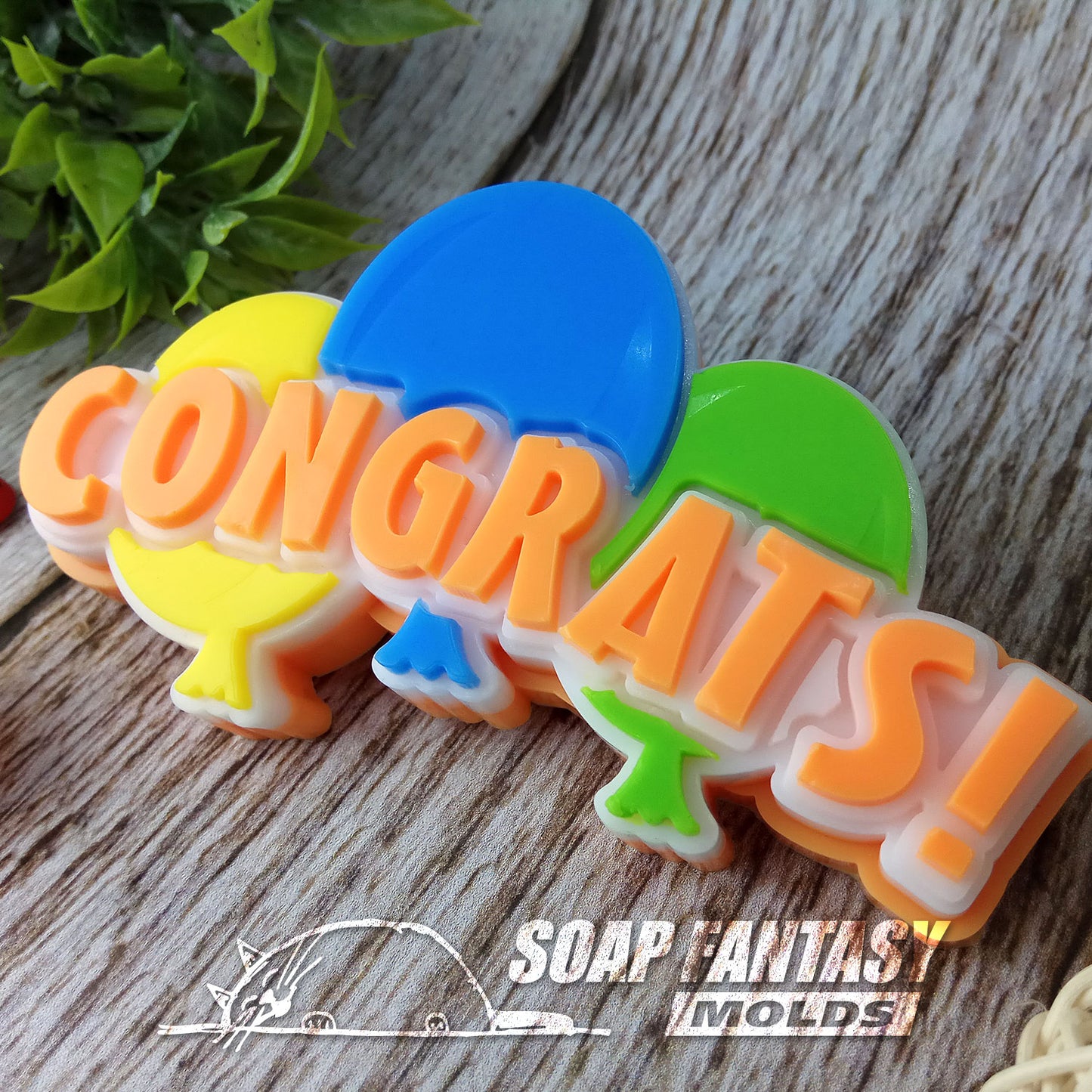 Congratulations with a balloons silicone mold for soap making
