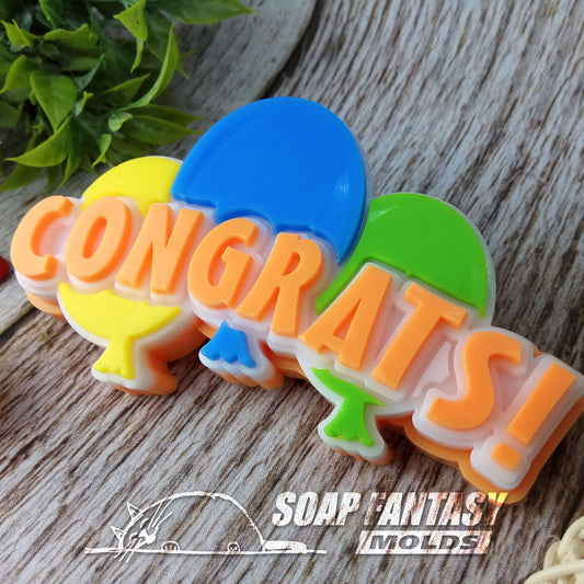 Congratulations with a balloons Silicone Soap Mold - for soap making, Craft & Hobby