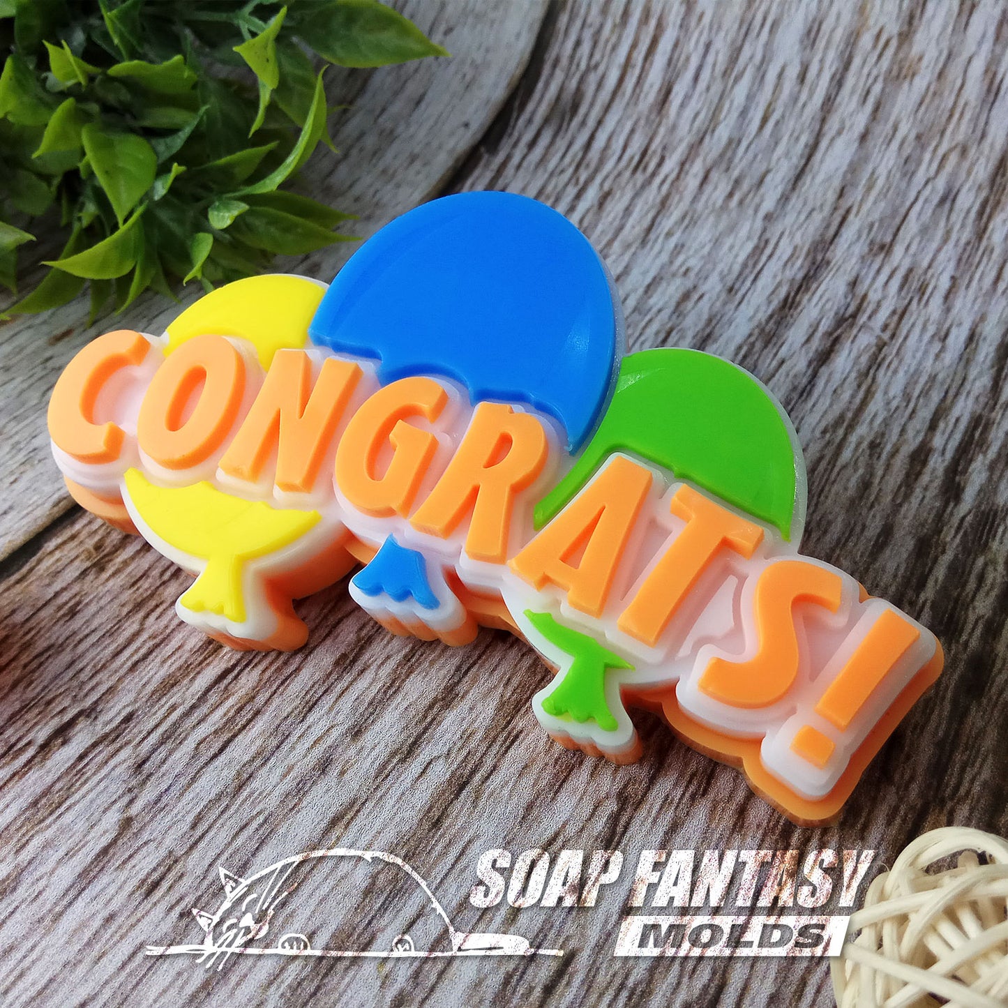 Congratulations with a balloons silicone mold for soap making